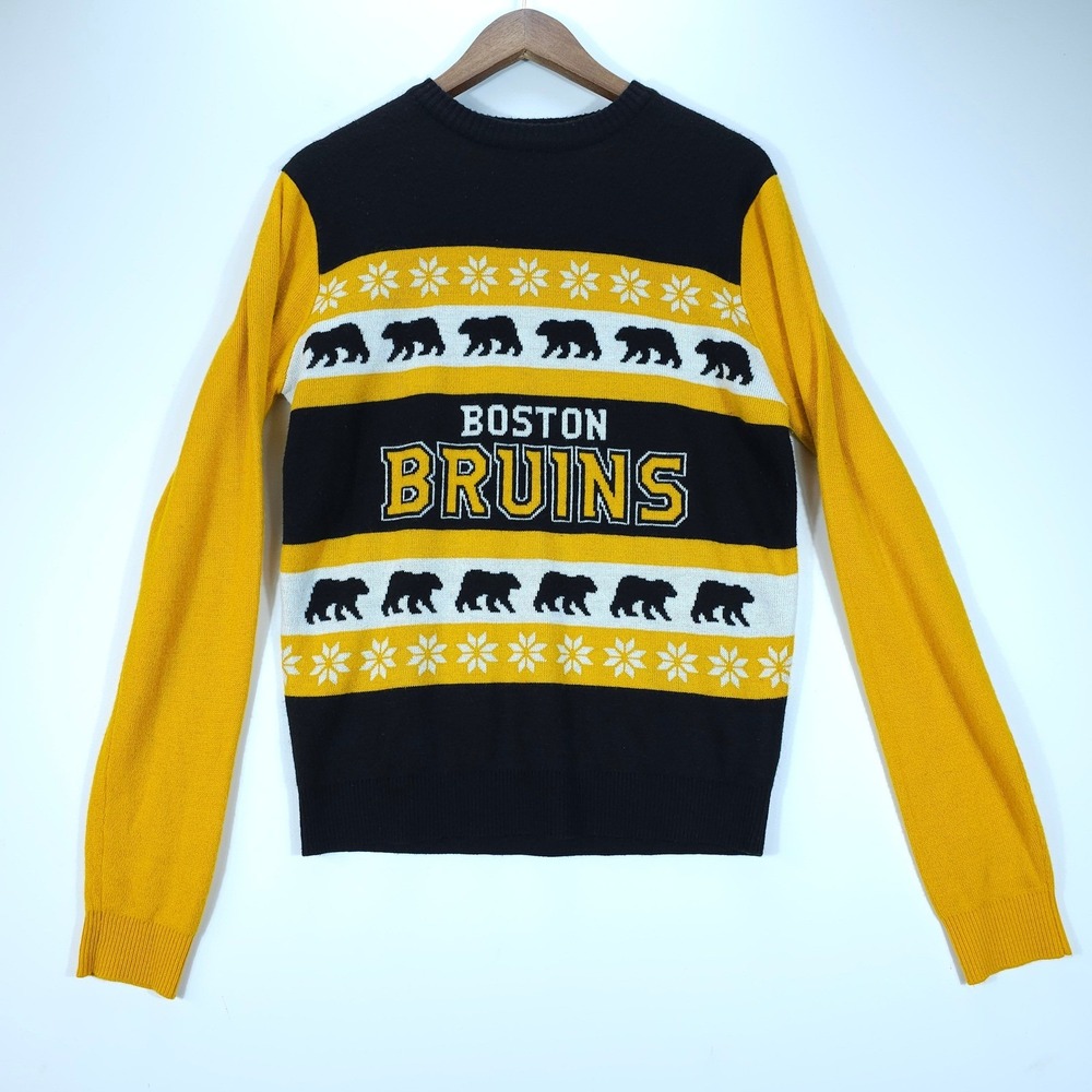 Forever Collectibles‎ Boston Bruins Mens M Yellow Vtg NHL Ugly Christmas Sweater